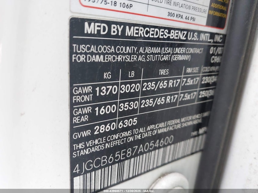 2007 Mercedes-Benz R 350 4Matic VIN: 4JGCB65E87A054600 Lot: 43968571