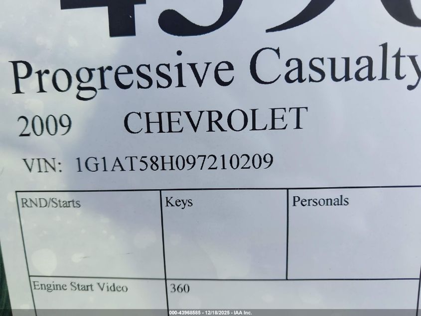 2009 Chevrolet Cobalt Lt VIN: 1G1AT58H097210209 Lot: 43968585