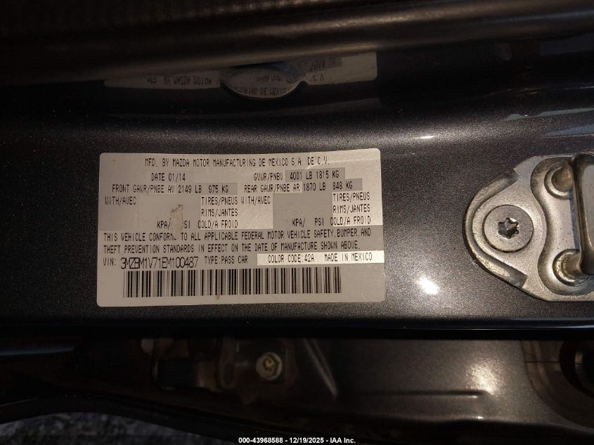 2014 Mazda Mazda3 I Touring VIN: 3MZBM1V71EM100487 Lot: 43968588