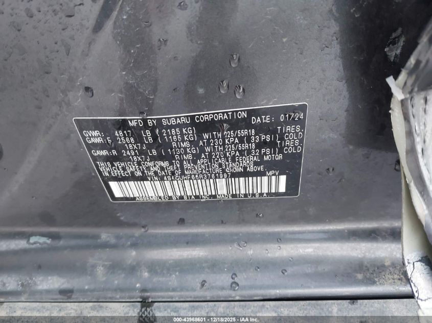 2024 Subaru Crosstrek Sport VIN: 4S4GUHF65R3761997 Lot: 43968601