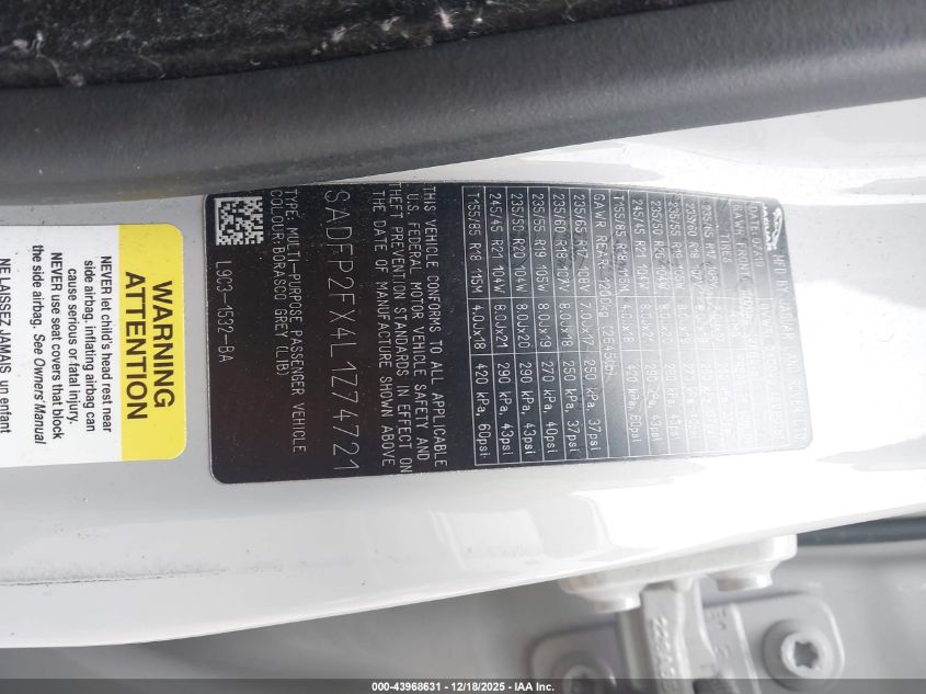 2020 Jaguar E-Pace Se P250 Awd Automatic VIN: SADFP2FX4L1Z74721 Lot: 43968631