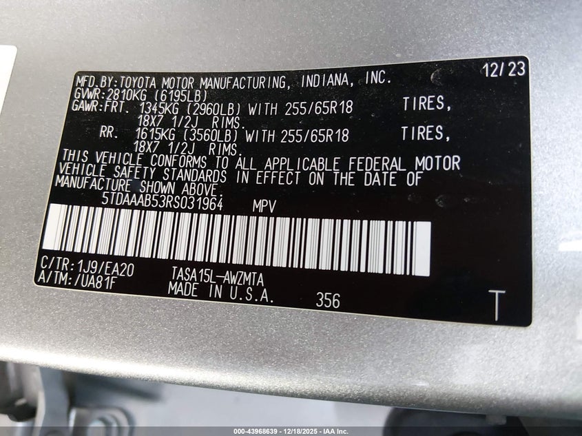 5TDAAAB53RS031964 2024 TOYOTA HIGHLANDER photo no. 9