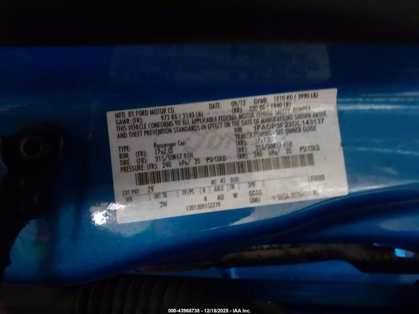 2013 Ford Focus Se VIN: 1FADP3F23DL143137 Lot: 43968738