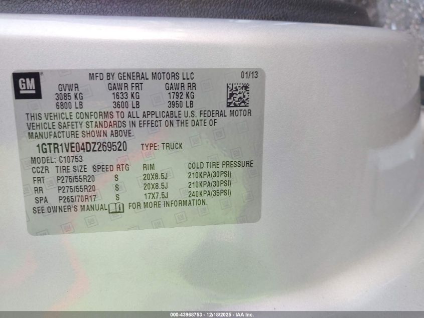 2013 GMC Sierra 1500 Sle VIN: 1GTR1VE04DZ269520 Lot: 43968753