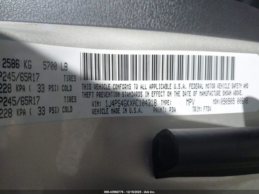 2010 Jeep Grand Cherokee Laredo VIN: 1J4PS4GKXAC104318 Lot: 43968776