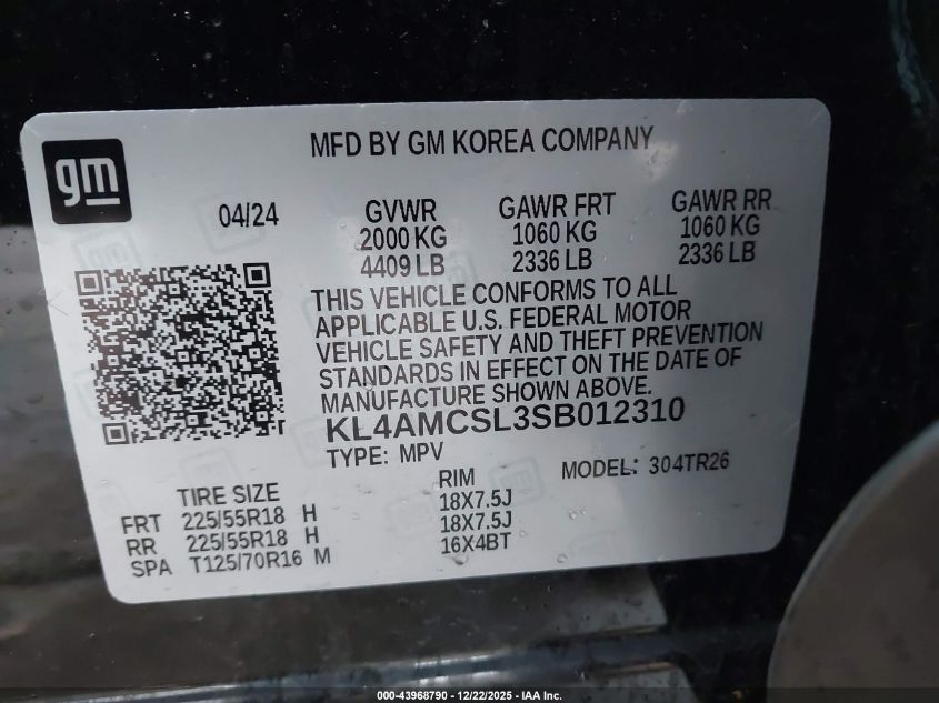 2025 Buick Encore Gx Preferred Awd VIN: KL4AMCSL3SB012310 Lot: 43968790