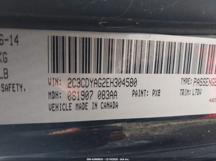 2014 Dodge Challenger Sxt VIN: 2C3CDYAG2EH304580 Lot: 43968830