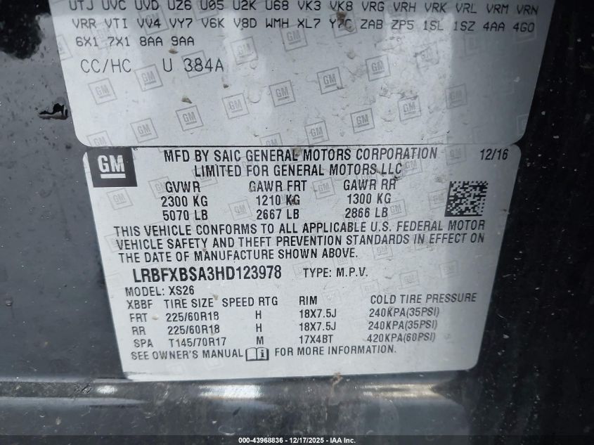 2017 Buick Envision Essence VIN: LRBFXBSA3HD123978 Lot: 43968836