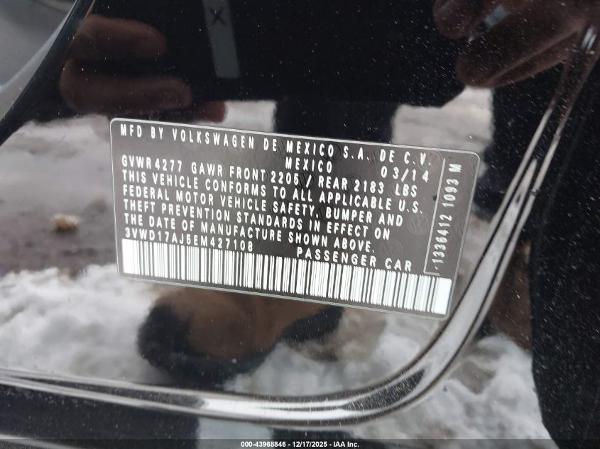 2014 Volkswagen Jetta 1.8T Se VIN: 3VWD17AJ5EM427108 Lot: 43968846