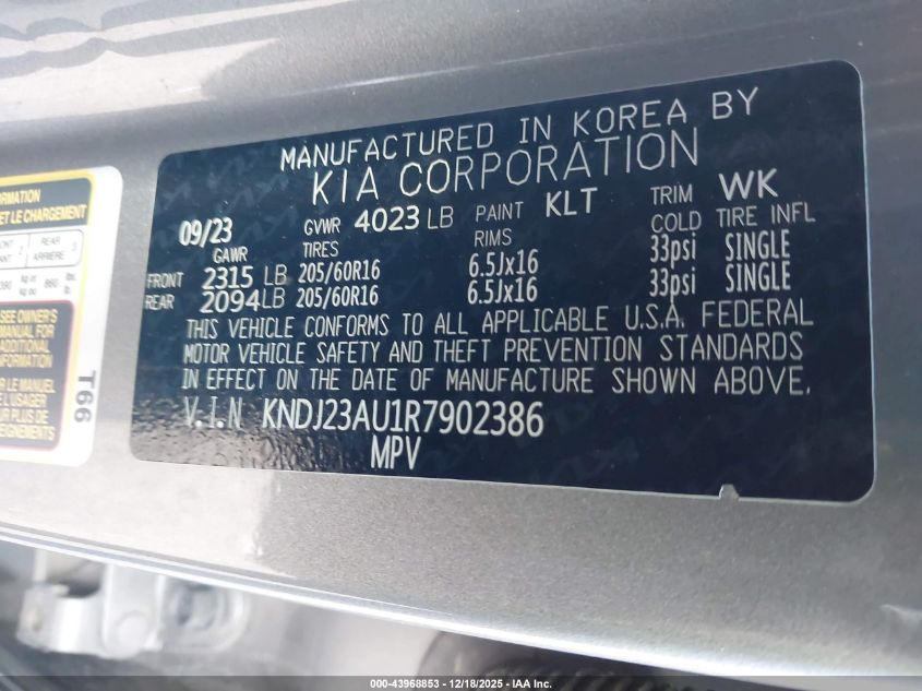 2024 Kia Soul Lx VIN: KNDJ23AU1R7902386 Lot: 43968853