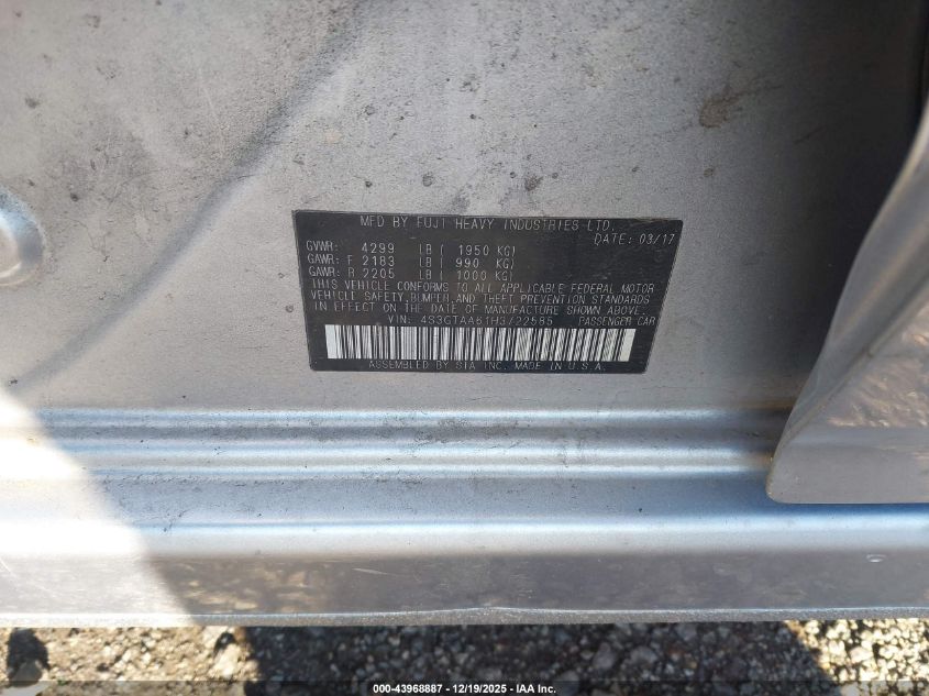 2017 Subaru Impreza 2.0I VIN: 4S3GTAA61H3722585 Lot: 43968887