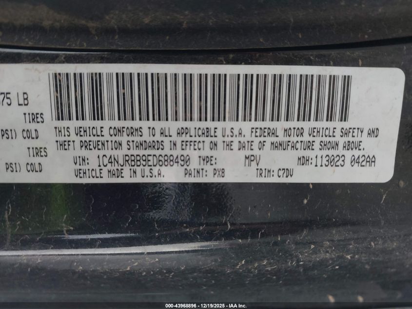 2014 Jeep Patriot Sport VIN: 1C4NJRBB9ED688490 Lot: 43968896