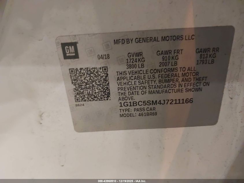 2018 Chevrolet Cruze Ls Auto VIN: 1G1BC5SM4J7211166 Lot: 43968910