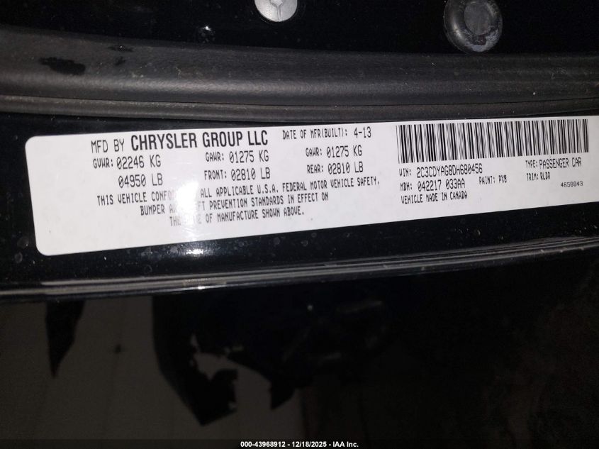 2013 Dodge Challenger Rallye Redline VIN: 2C3CDYAG8DH680456 Lot: 43968912