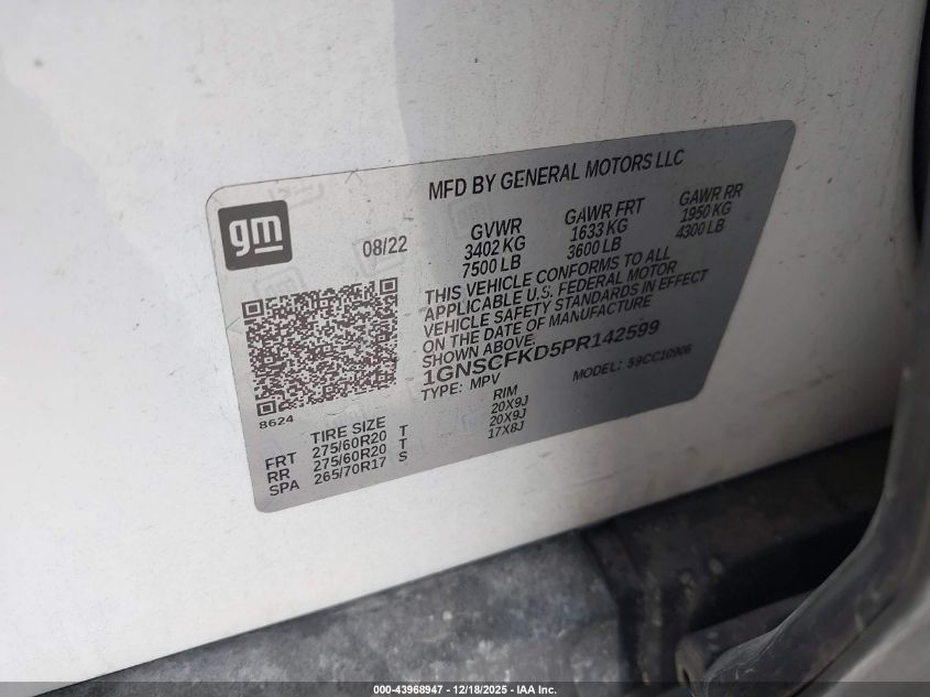 2023 Chevrolet Suburban 2Wd Premier VIN: 1GNSCFKD5PR142599 Lot: 43968947
