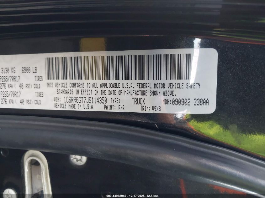 2018 Ram 1500 Slt 4X2 6'4 Box VIN: 1C6RR6GT7JS114350 Lot: 43968949