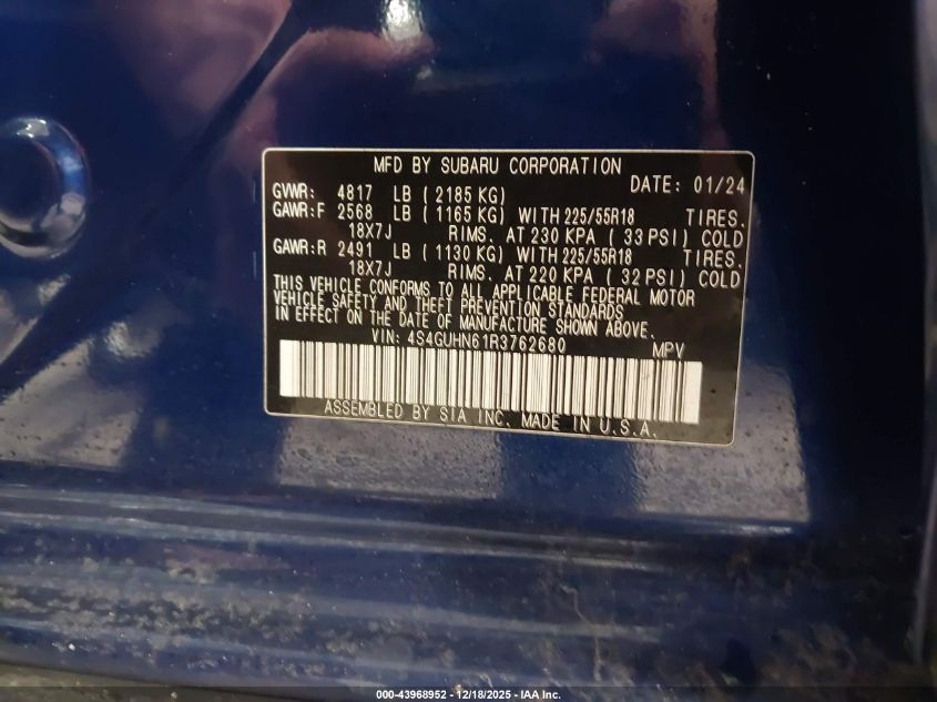2024 Subaru Crosstrek Limited VIN: 4S4GUHN61R3762680 Lot: 43968952