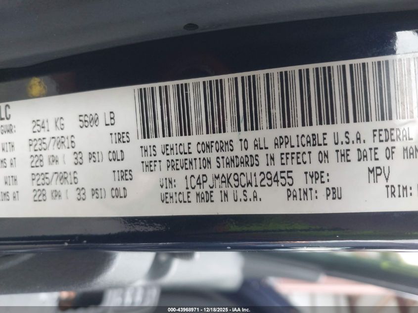 2012 Jeep Liberty Sport VIN: 1C4PJMAK9CW129455 Lot: 43968971