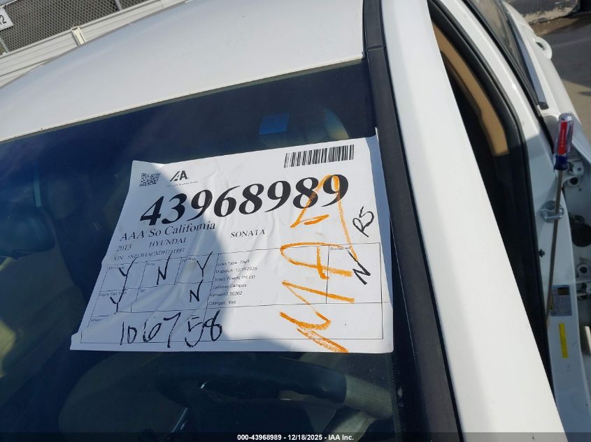 2013 Hyundai Sonata Gls VIN: 5NPEB4ACXDH731883 Lot: 43968989