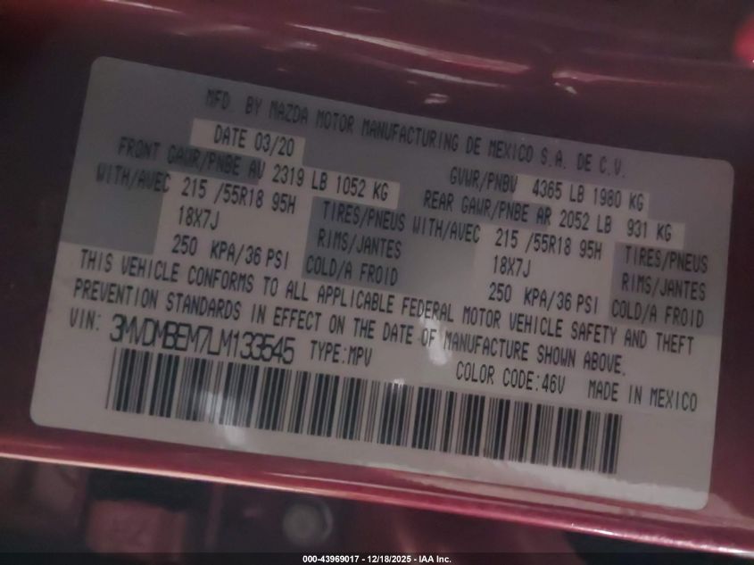2020 Mazda Cx-30 Premium Package VIN: 3MVDMBEM7LM133545 Lot: 43969017