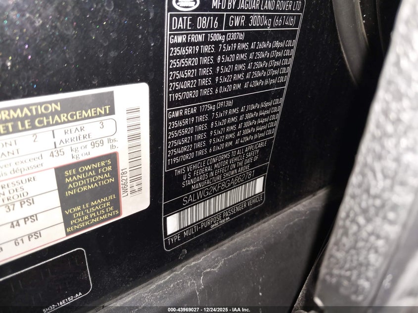 2016 Land Rover Range Rover Sport 3.0L V6 Turbocharged Diesel Se Td6 VIN: SALWG2KF8GA662781 Lot: 43969027