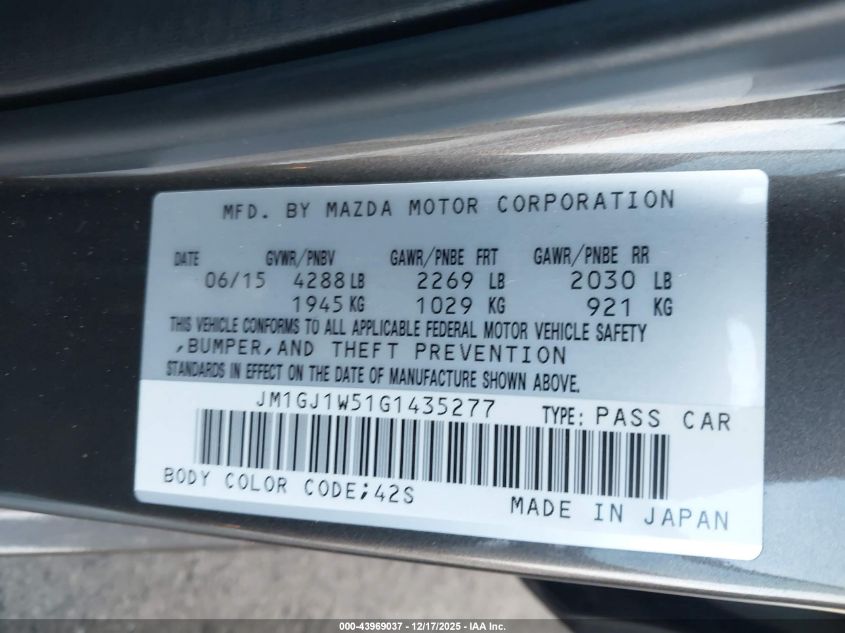 2016 Mazda Mazda6 I Grand Touring VIN: JM1GJ1W51G1435277 Lot: 43969037