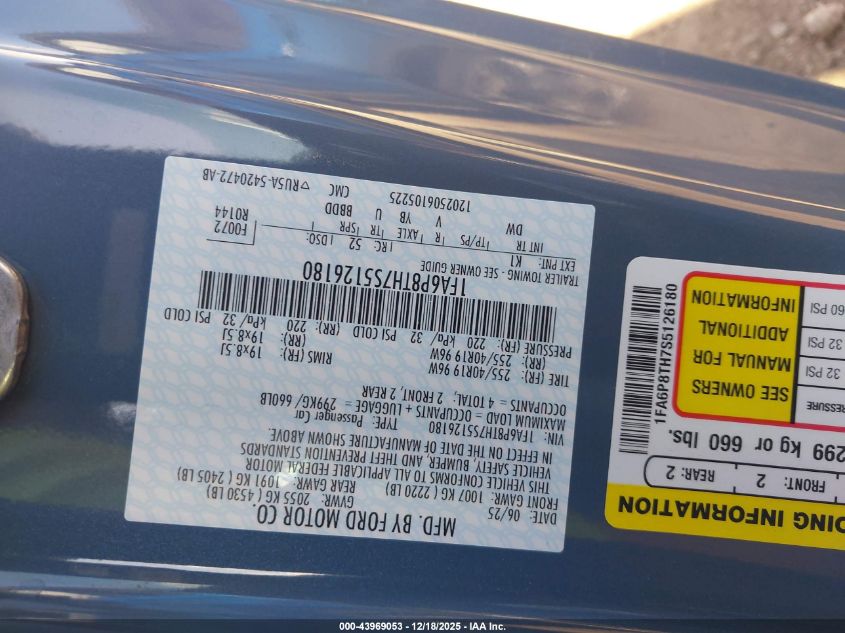 2025 Ford Mustang Ecoboost Fastback VIN: 1FA6P8TH7S5126180 Lot: 43969053