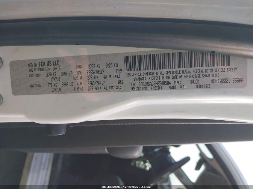 2017 Ram 1500 Tradesman 4X2 6'4 Box VIN: 3C6JR6AG7HG548584 Lot: 43969093
