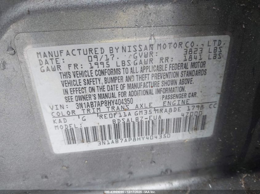 2017 Nissan Sentra S VIN: 3N1AB7AP8HY404350 Lot: 43969095