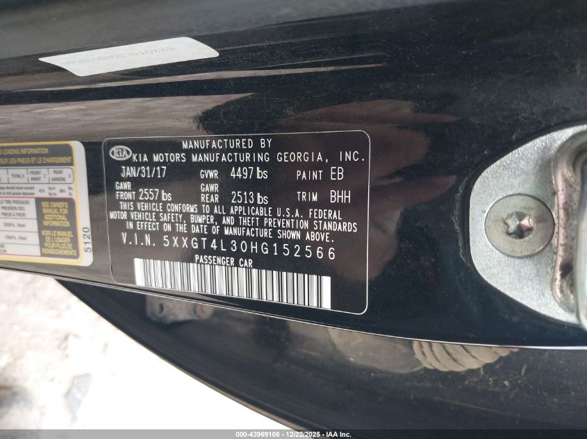 2017 Kia Optima Lx VIN: 5XXGT4L30HG152566 Lot: 43969106