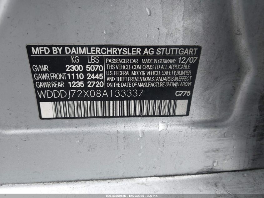 2008 Mercedes-Benz Cls 550 VIN: WDDDJ72X08A133337 Lot: 43969126