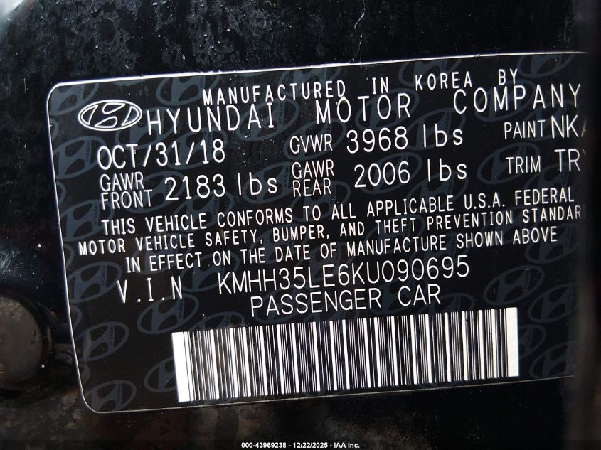 2019 Hyundai Elantra Gt VIN: KMHH35LE6KU090695 Lot: 43969238