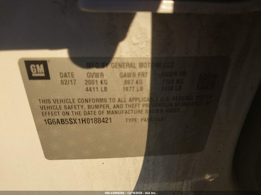 2017 Cadillac Ats Luxury VIN: 1G6AB5SX1H0188421 Lot: 43969260