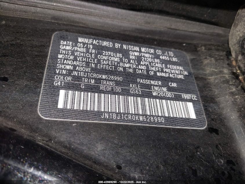 2019 Nissan Rogue Sport S VIN: JN1BJ1CR0KW628990 Lot: 43969290