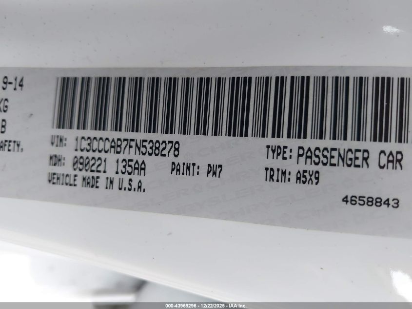 2015 Chrysler 200 Limited VIN: 1C3CCCAB7FN538278 Lot: 43969296