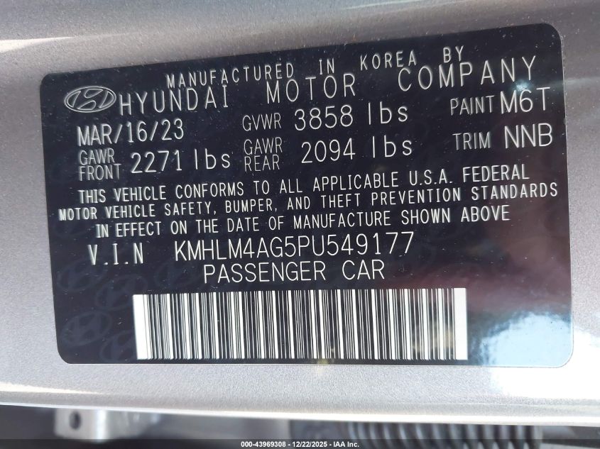2023 Hyundai Elantra Sel VIN: KMHLM4AG5PU549177 Lot: 43969308