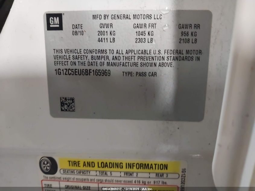 2011 Chevrolet Malibu 1Lt VIN: 1G1ZC5EU6BF165969 Lot: 43969317