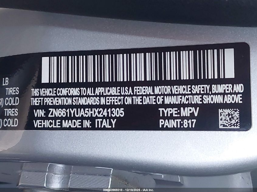 2017 Maserati Levante S VIN: ZN661YUA5HX241305 Lot: 43969318