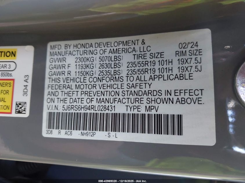 2024 Honda Cr-V Hybrid Sport Touring VIN: 5J6RS6H94RL028431 Lot: 43969328