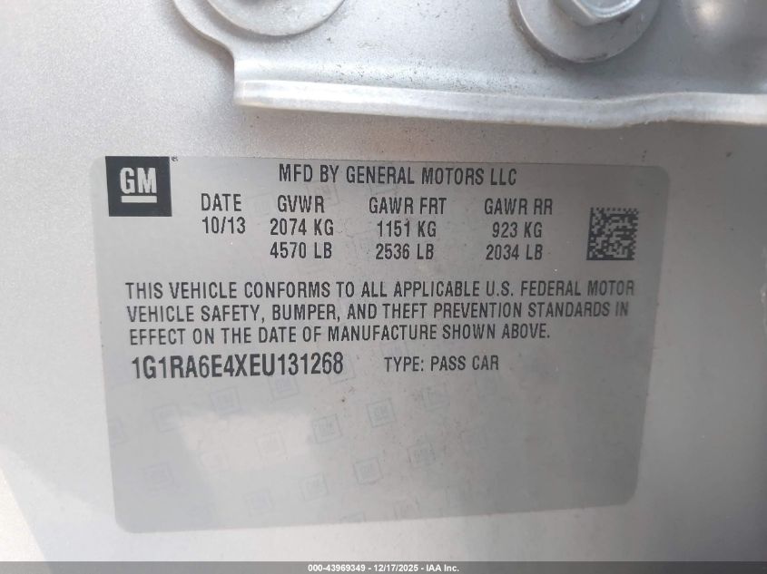 2014 Chevrolet Volt VIN: 1G1RA6E4XEU131268 Lot: 43969349