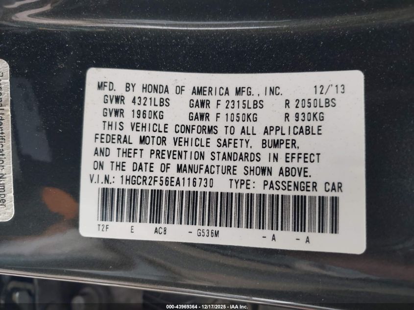 2014 Honda Accord Sport VIN: 1HGCR2F56EA116730 Lot: 43969364