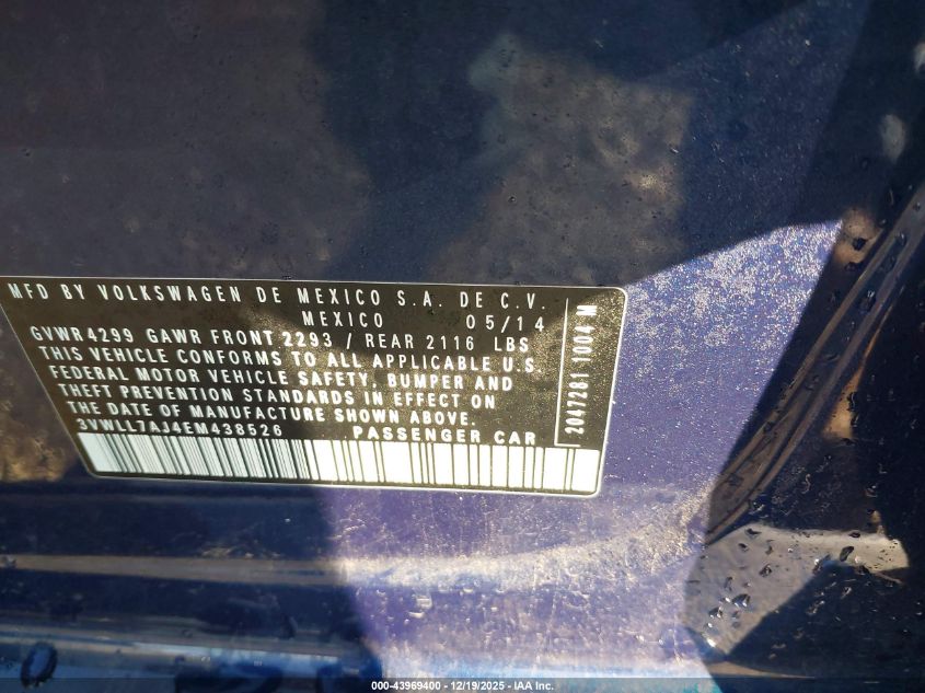 2014 Volkswagen Jetta 2.0L Tdi VIN: 3VWLL7AJ4EM438526 Lot: 43969400