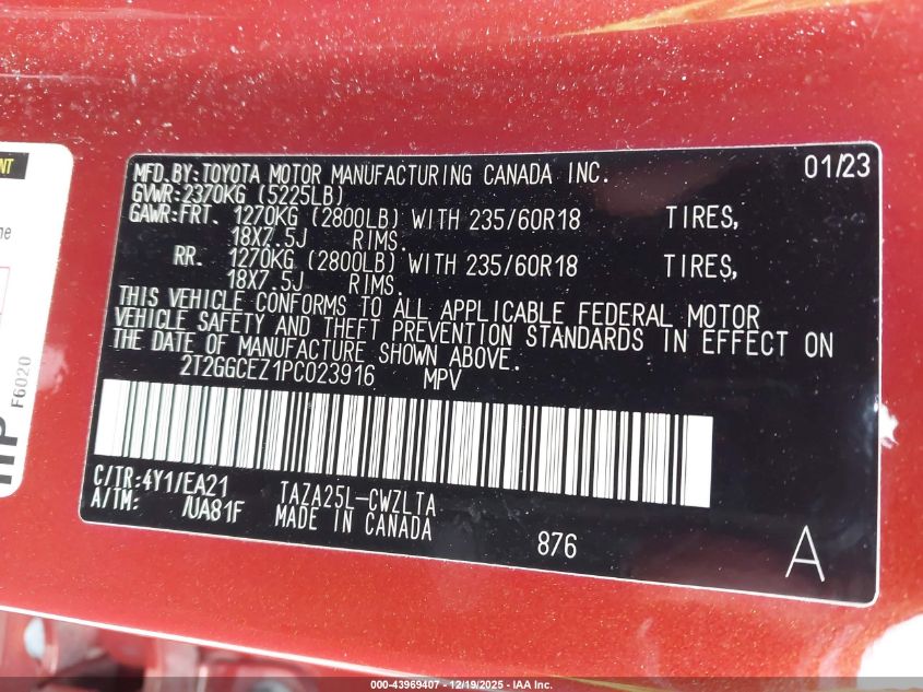 2023 Lexus Nx 350 Premium VIN: 2T2GGCEZ1PC023916 Lot: 43969407