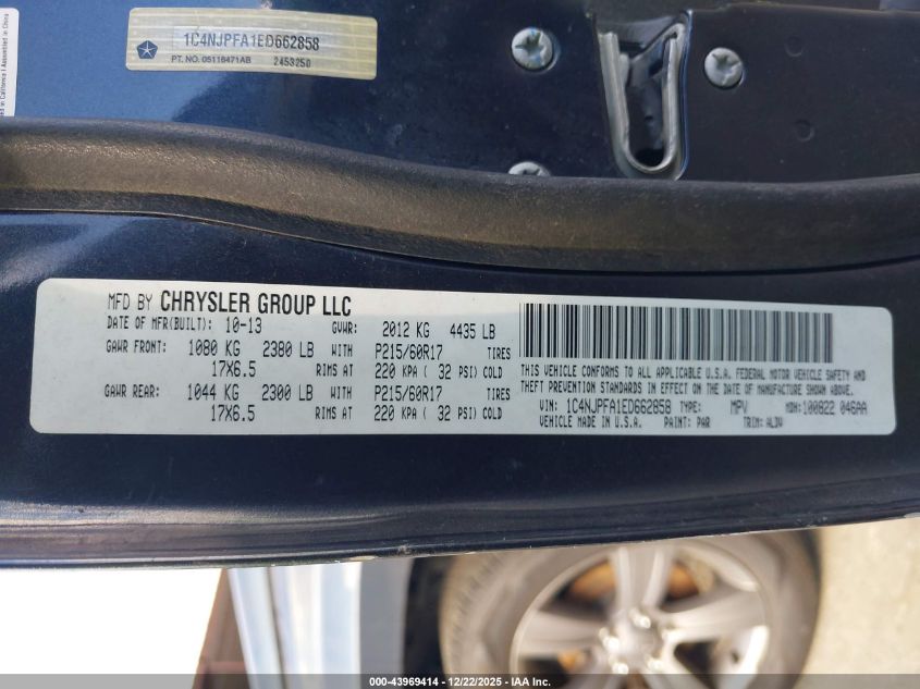 2014 Jeep Patriot High Altitude VIN: 1C4NJPFA1ED662858 Lot: 43969414