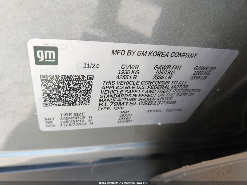 2025 Chevrolet Trailblazer Fwd Rs VIN: KL79MTSL0SB137349 Lot: 43969422