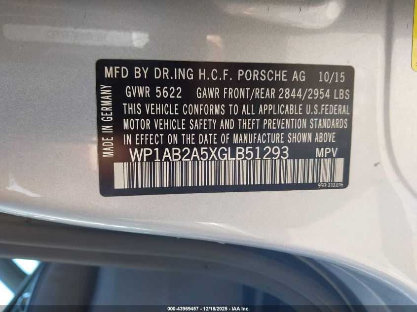 2016 Porsche Macan S VIN: WP1AB2A5XGLB51293 Lot: 43969457