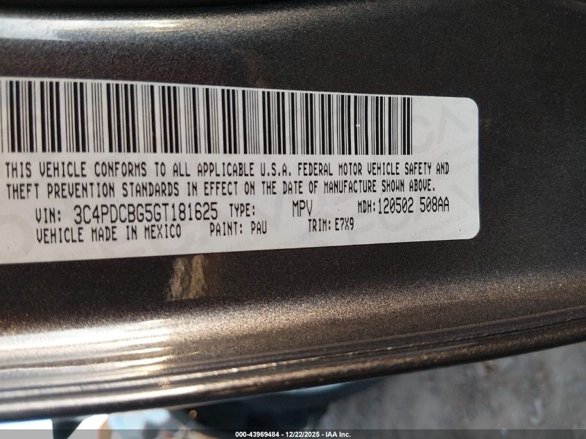 2016 Dodge Journey Sxt VIN: 3C4PDCBG5GT181625 Lot: 43969484