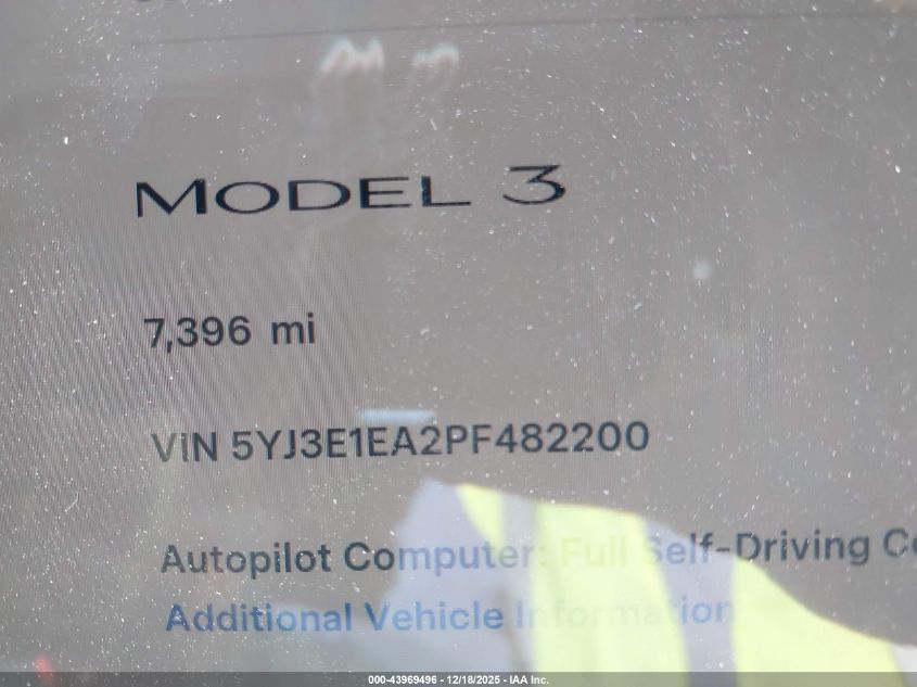 2023 Tesla Model 3 Rear-Wheel Drive VIN: 5YJ3E1EA2PF482200 Lot: 43969496