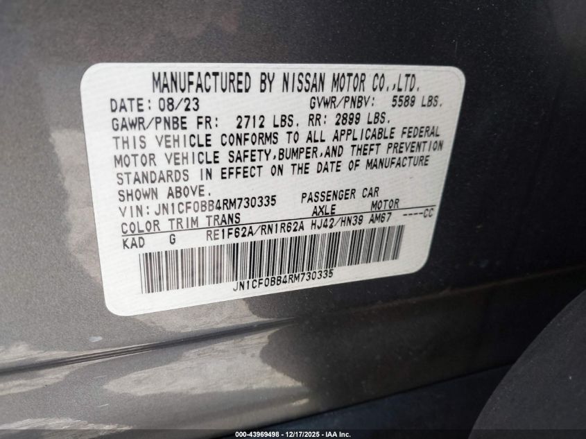 2024 Nissan Ariya Engage VIN: JN1CF0BB4RM730335 Lot: 43969498