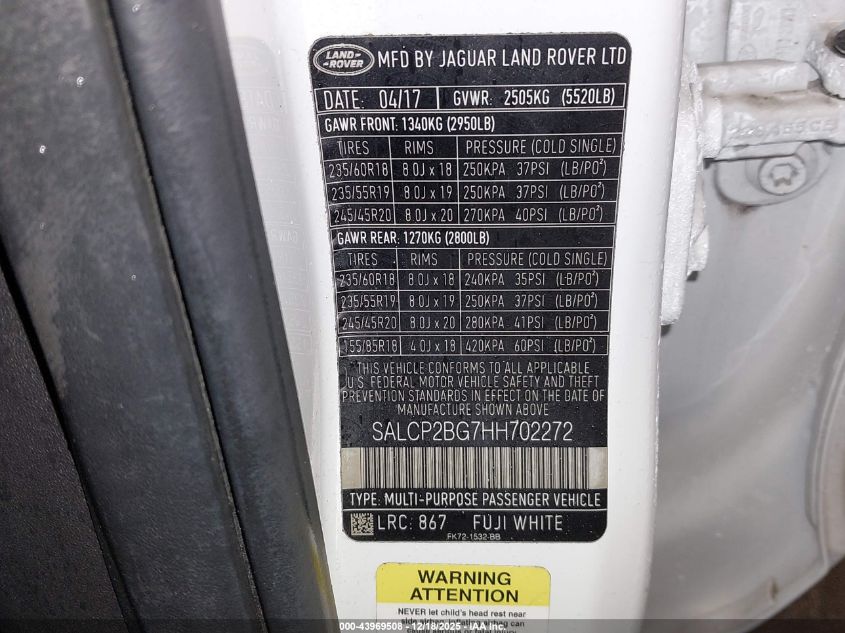 2017 Land Rover Discovery Sport Se VIN: SALCP2BG7HH702272 Lot: 43969508